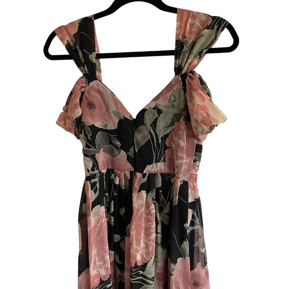 Lulus Give Me Amore Black and Pink Floral Print Maxi Dress, Size S - Picture 11 of 13
